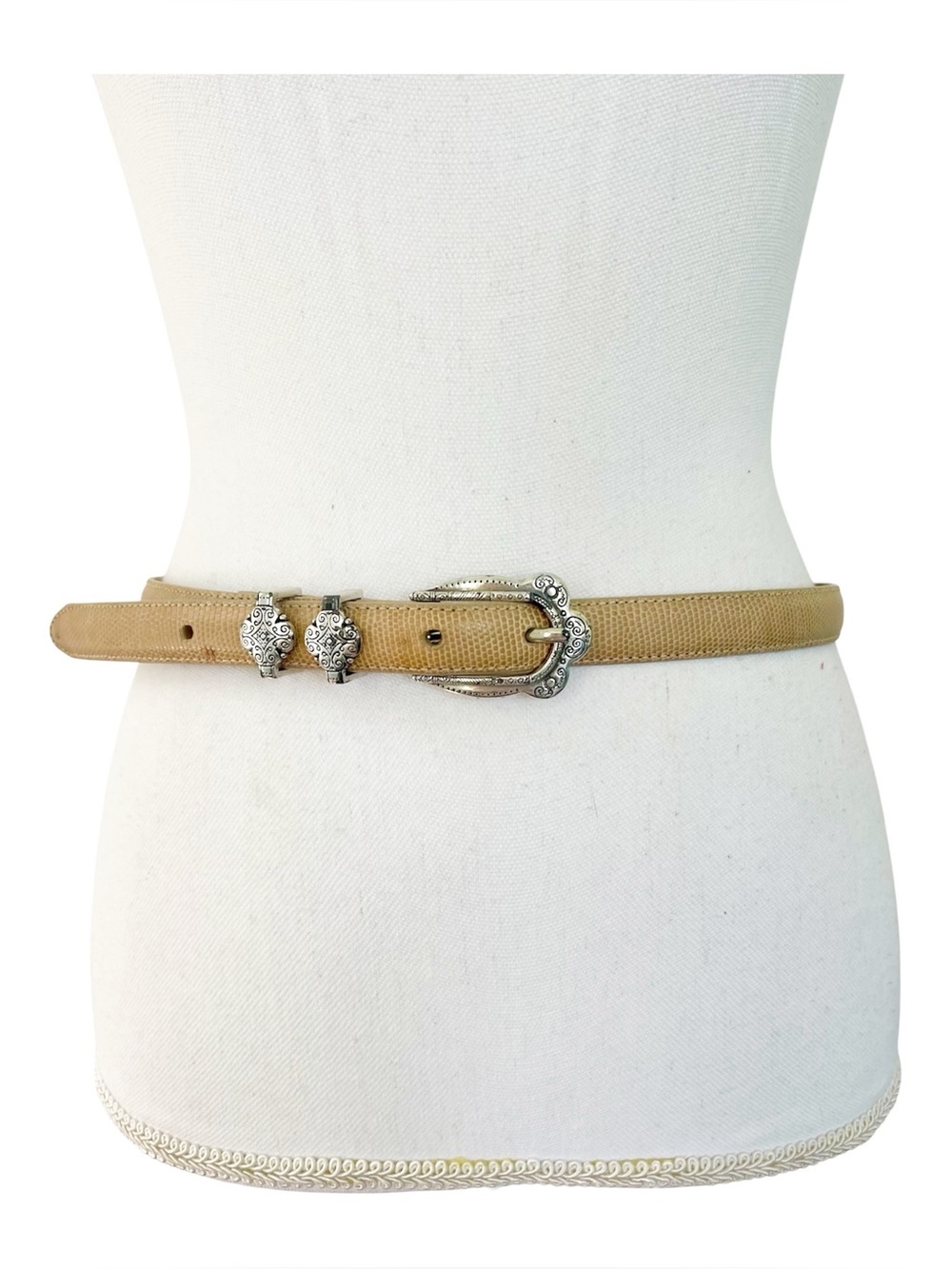 Brighton 10174 Beige Neutral Leather Snake Embossed Silver Buckle Western Medium
